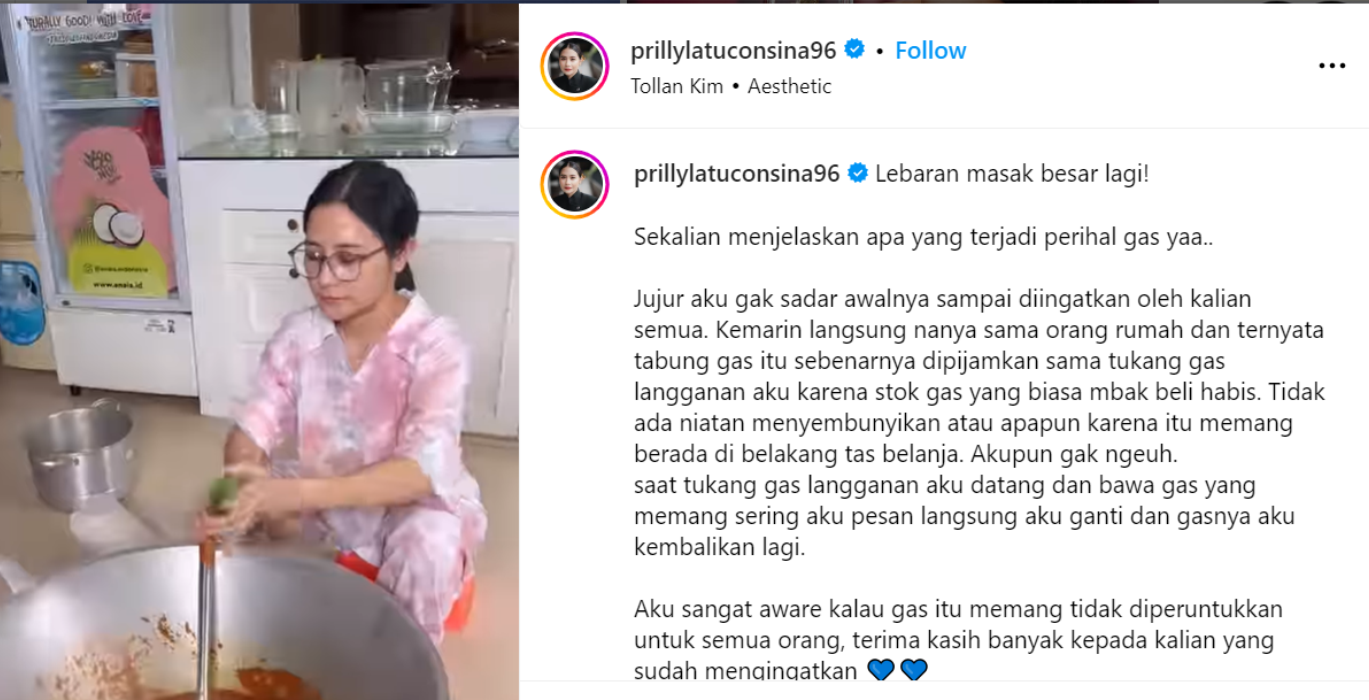 Heboh! Prilly Latuconsina Kepergok Masak Pakai Gas Subsidi, Netizen Geram!