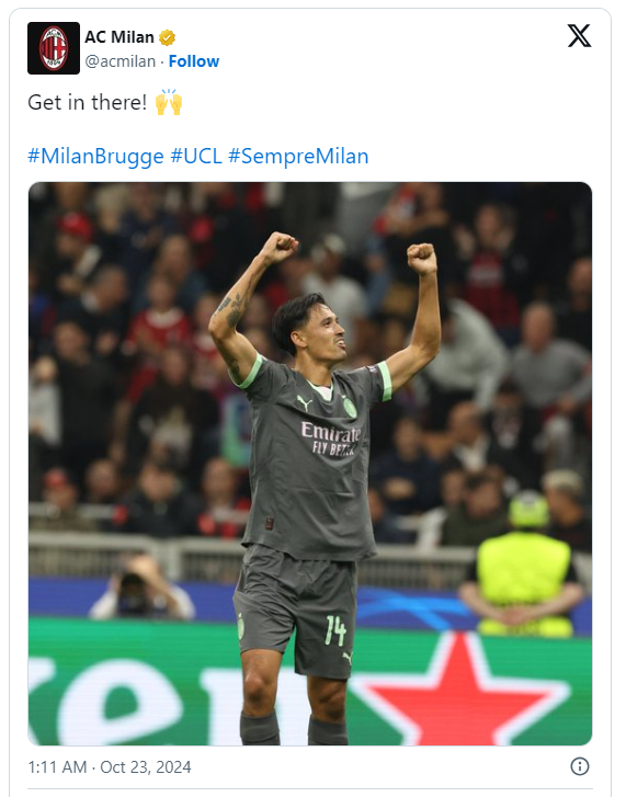 AC Milan tampil Gemilang dengan kemenangan Perdana di Liga Champions