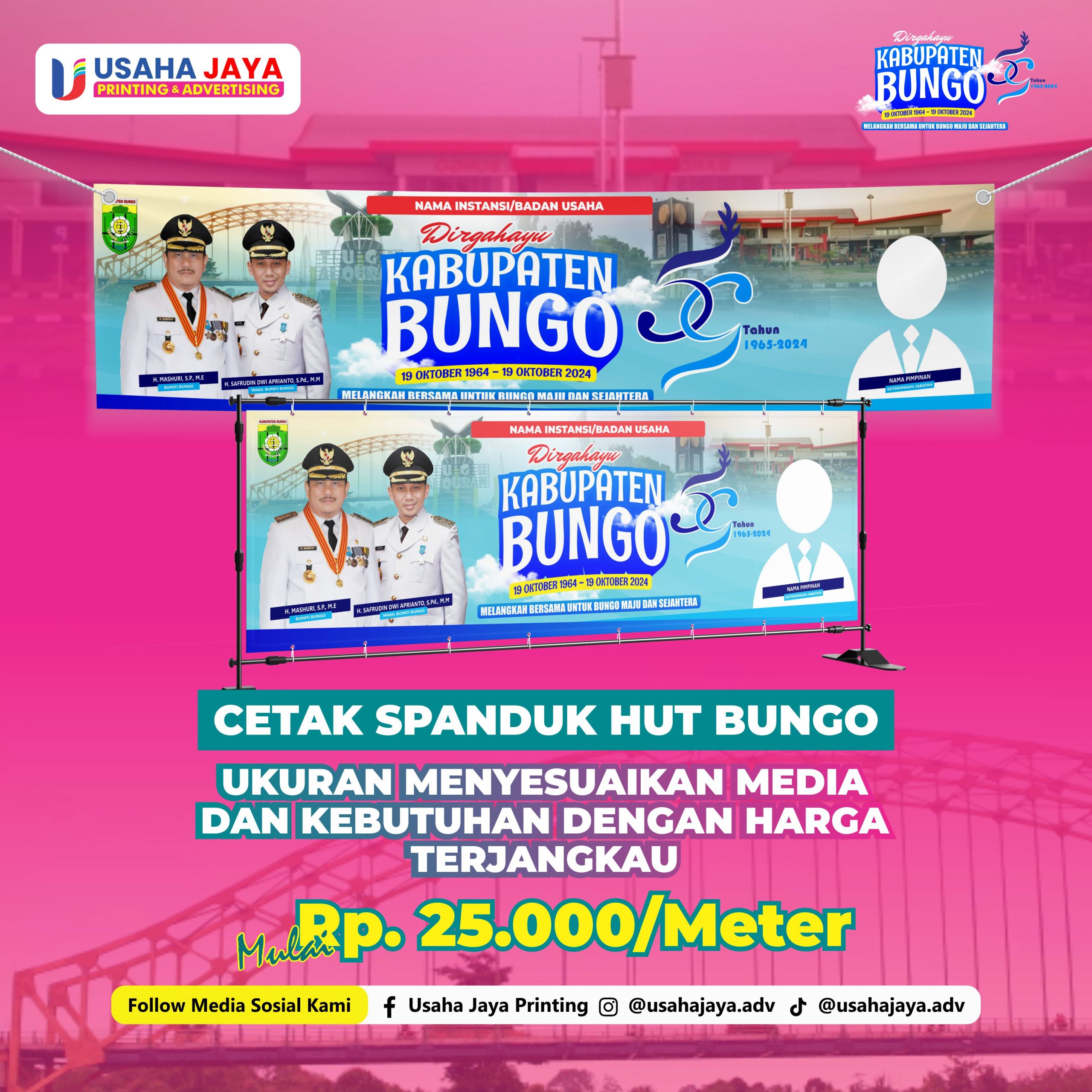 Cetak Spanduk HUT Bungo ke - 59 Tahun hanya di Usaha Jaya Printing
