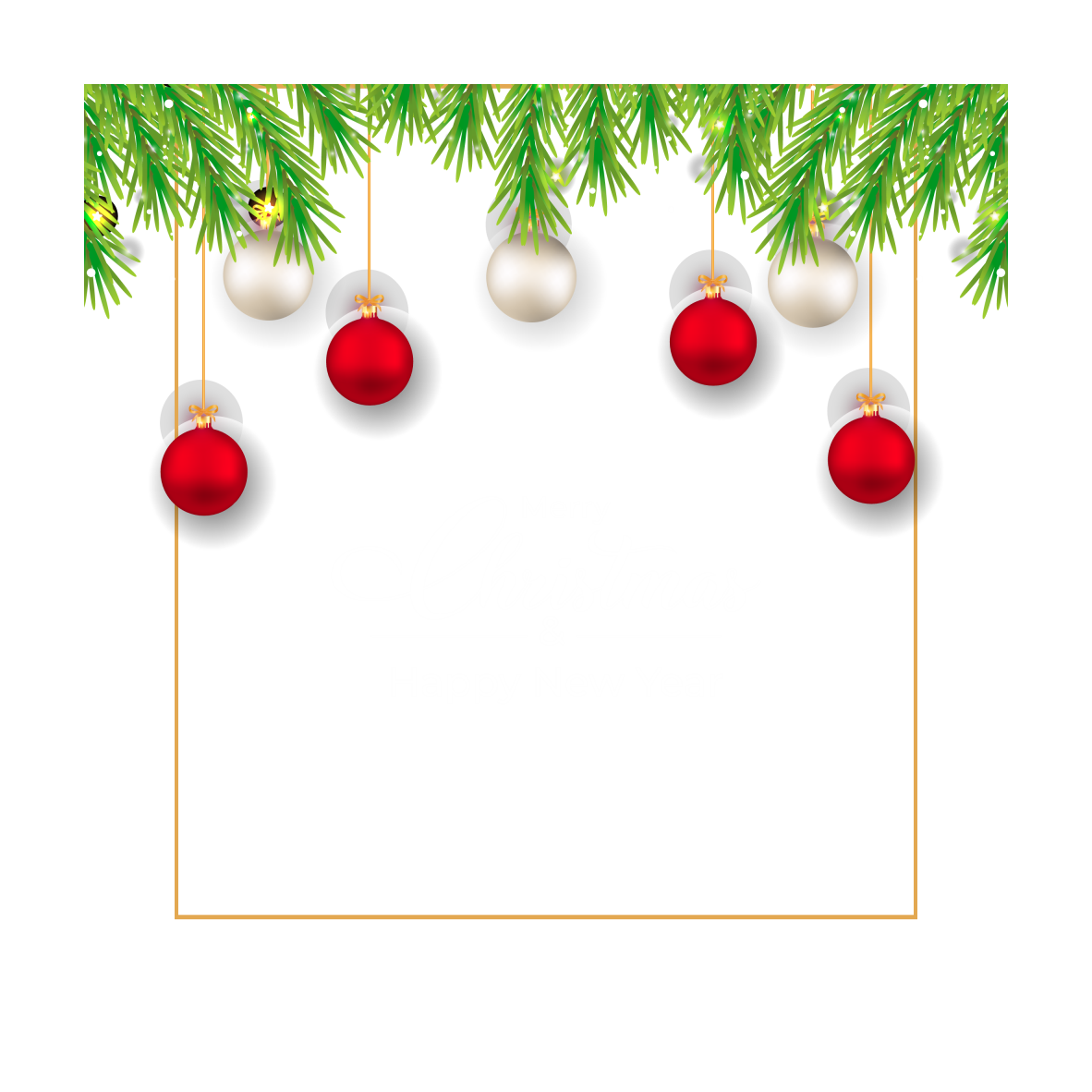 Bingkai media sosial Natal PNG dengan daun pinus yang realistis