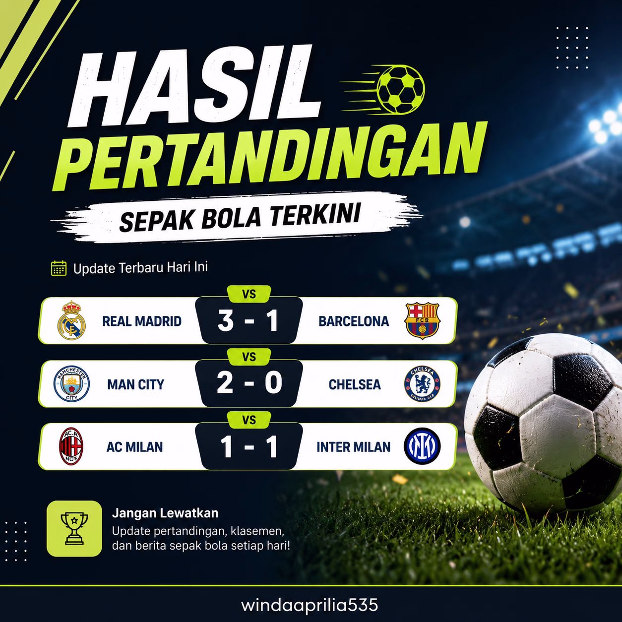 Hasil Pertandingan Sepak Bola Terkini