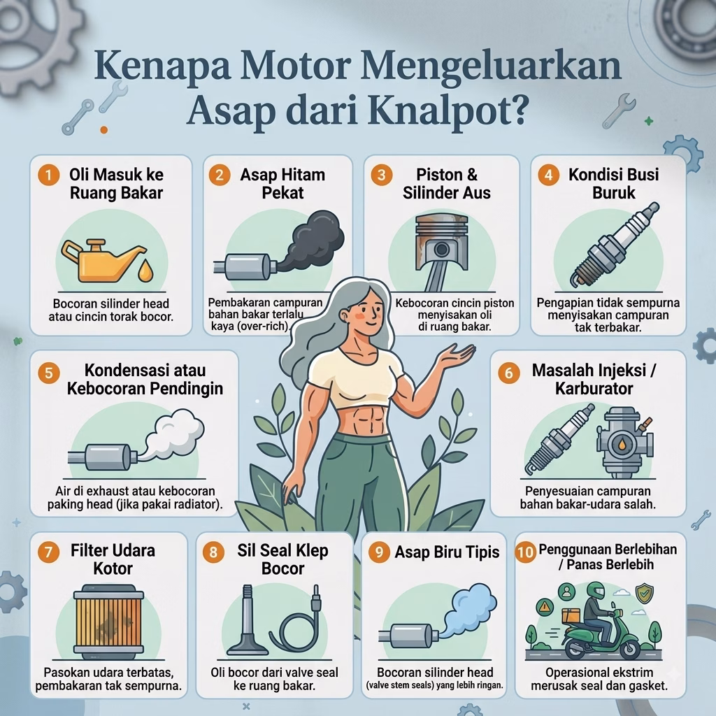 Kenapa Motor Mengeluarkan Asap dari Knalpot?